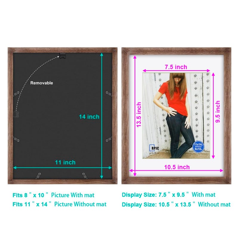 RPJC 11x14 inch Picture Frame Made of Solid Wood and High Definition Glass Display Pictures 8x10 with Mat or 11x14 Without Mat for Wall Mounting Photo Frame Carbonized - Image 4